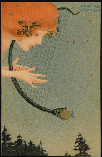 Angel playing a harp, from the series Christmas pictures