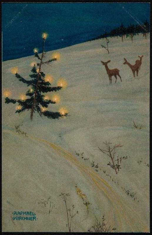 Christmas tree and deer in a field, from the series Christmas pictures