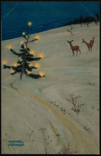 Christmas tree and deer in a field, from the series Christmas pictures