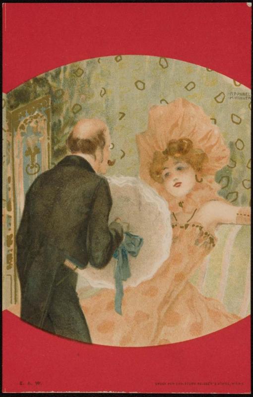 Man giving a woman her parasol, from the series Couples Between Red Borders
