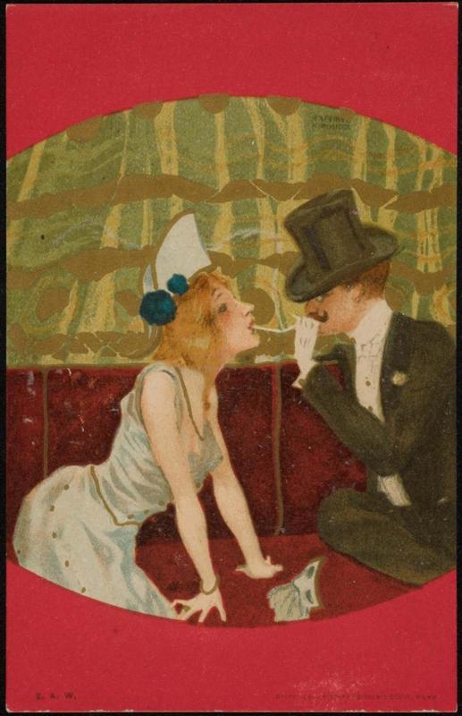 Lighting a cigarette, from the series Couples Between Red Borders