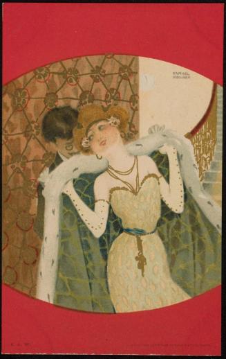 Putting on her coat, from the series Couples Between Red Borders