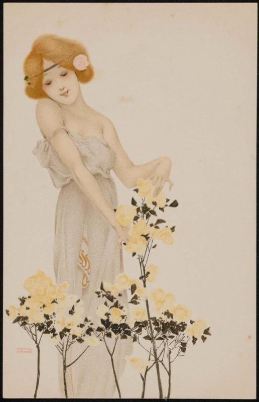 Purple dress and yellow flowers, from the series Women with Flowers at Feet