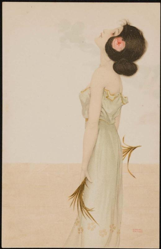 Green dress and palms, from the series Women with Flowers at Feet