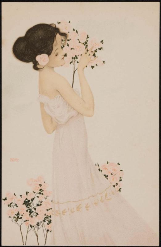 Pink dress and pink flowers, from the series Women with Flowers at Feet