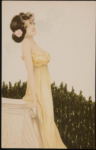 Yellow dress and stone pedestal, from the series Women with Flowers at Feet