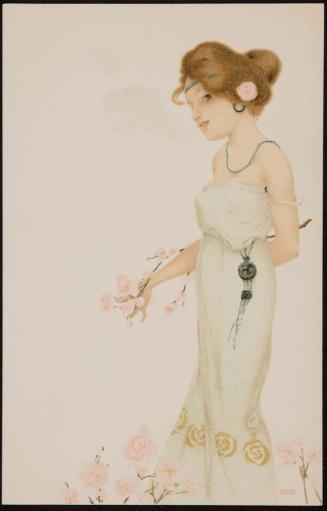 Green dress and cherry blossoms, from the series Women with Flowers at Feet