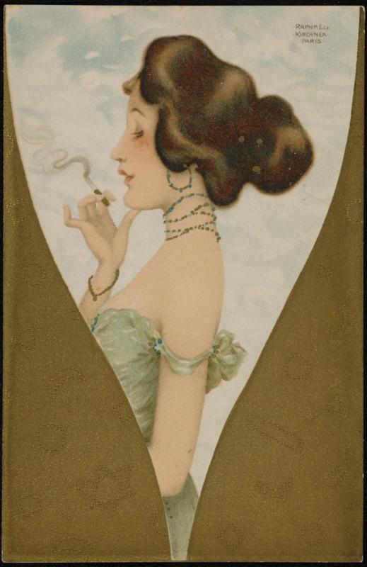 Woman wearing a necklace and earrings, smoking a cigarette, from the series Jewelry