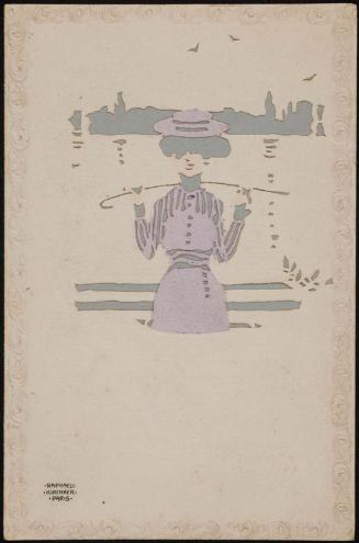 Woman in a purple dress wading
