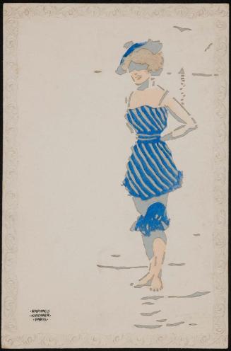 Woman in a blue bathing suit