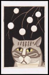 Striped Cat with New Year Decorations