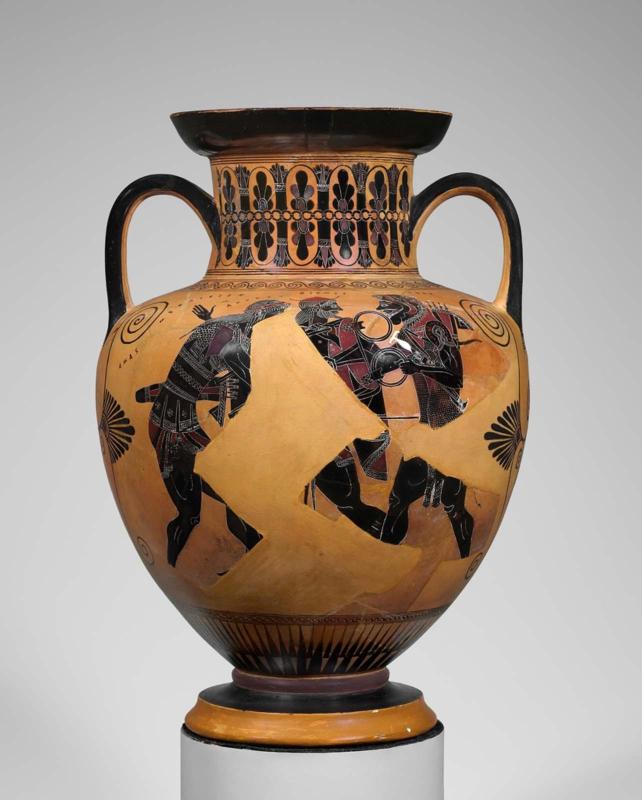 Two-handled jar (amphora) with the arming of Achilles
