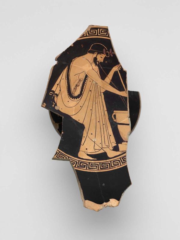 Fragmentary drinking cup (kylix) with man vomiting