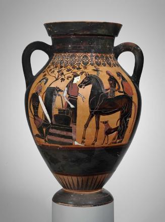 Two-handled jar (amphora) depicting Achilles ambushing Troilos