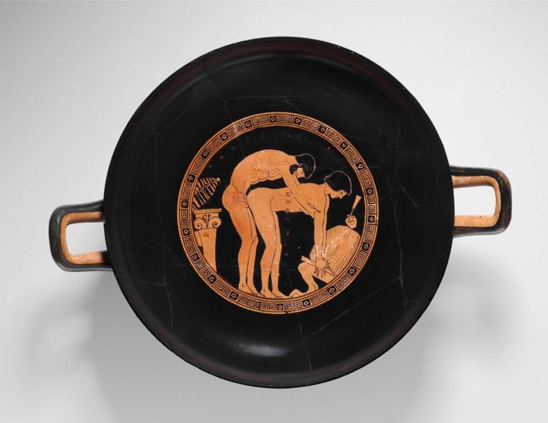 Drinking cup (kylix) with erotic scene