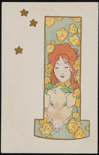 Yellow flowers and a pig's head, from the series Girls posing with pigs