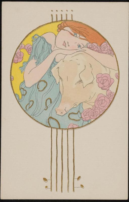 Resting on a pig's head, from the series Girls posing with pigs