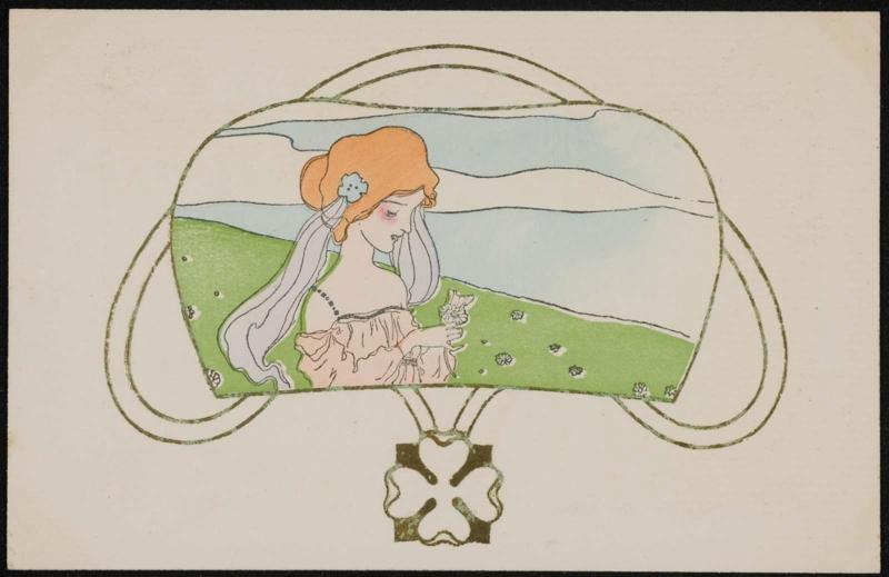 Girl in a field of flowers, from the series Girls in frames with gilded clover leaves
