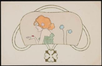 Girl and a ladybug, from the series Girls in frames with gilded clover leaves