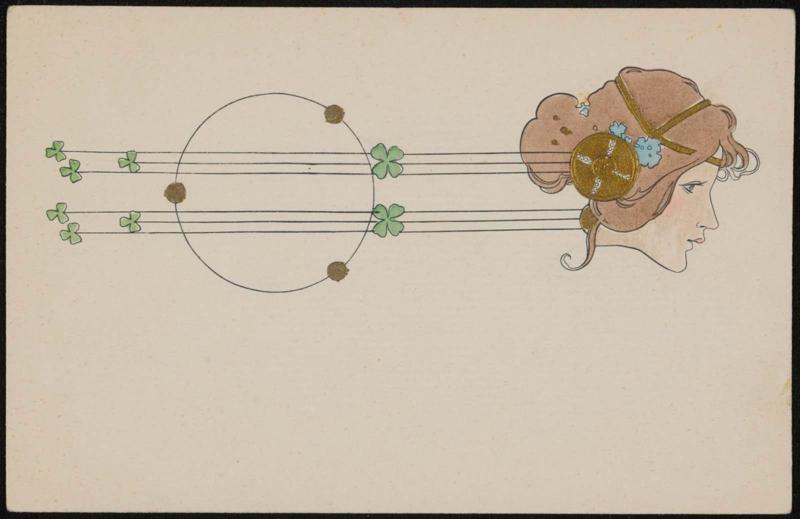 Green clovers, from the series Girls faces with long eardrops