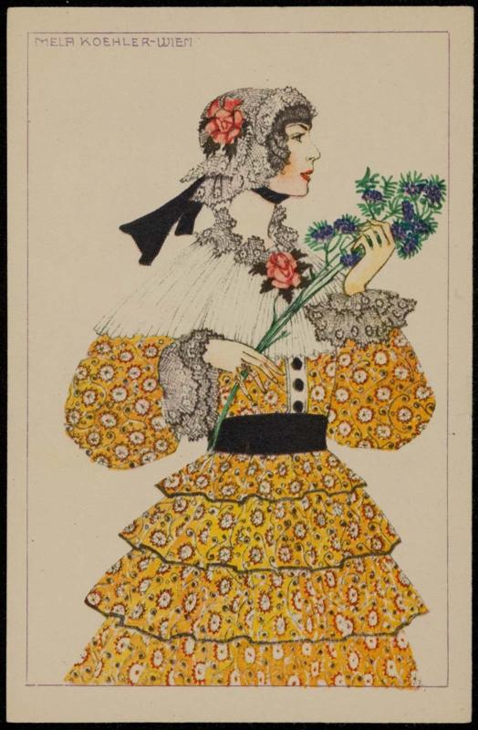 Woman in a yellow dress holding flowers