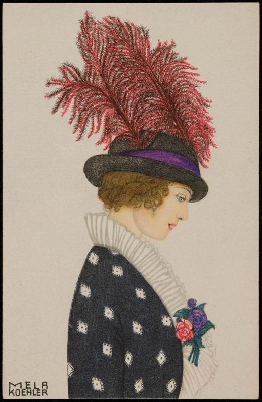 Black hat with purple ribbon and purple plume