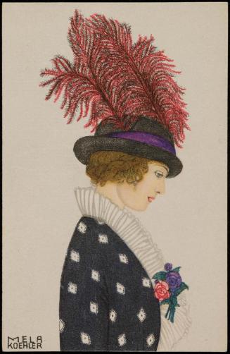 Black hat with purple ribbon and purple plume