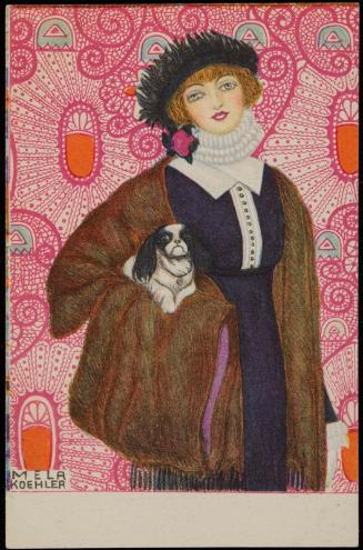 Black and white dog with a woman in a fur coat