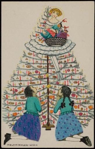 Angel bringing presents to two girls