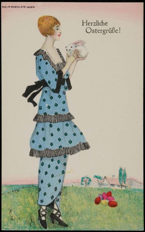 Blue printed dress and bunny