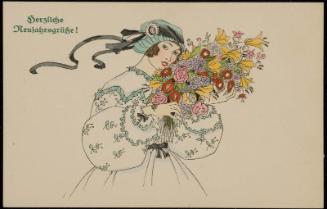 Green bonnet with black ribbon