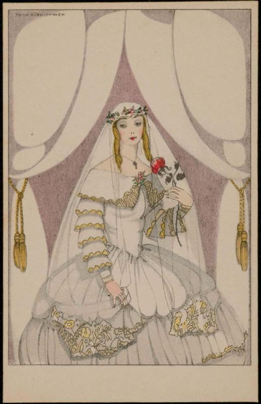 Woman in a white dress, holding a rose