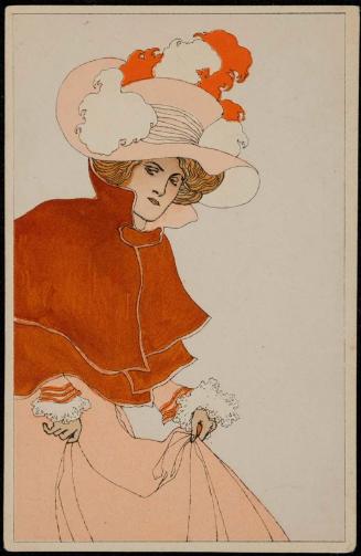 Red and pink dress with a pink hat