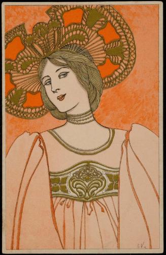 Woman in an orange dress and hat
