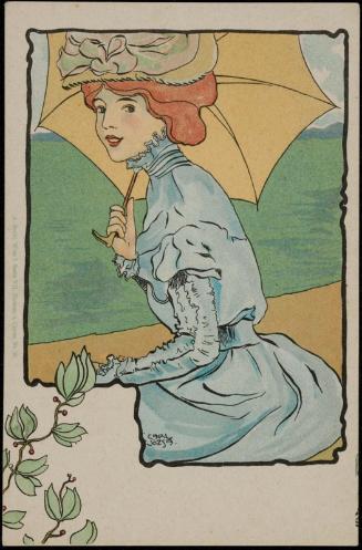 Woman in blue dress and straw hat by the sea, from the series Sirens and Circe