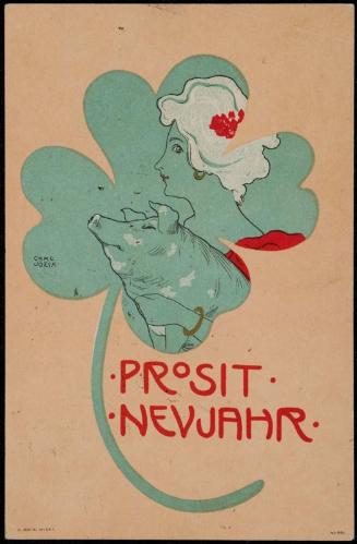 Woman and pig inside a green clover, from the series Happy New Year