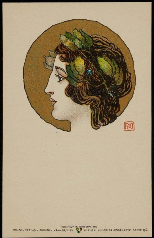 Woman with laurel wreath in profile