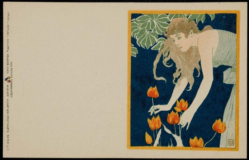 Woman picking tulips
