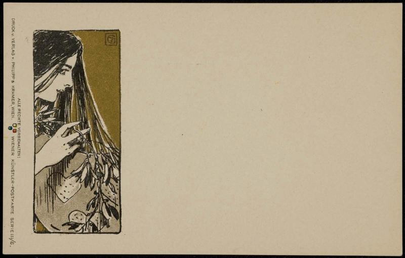 Woman in profile on a golden background
