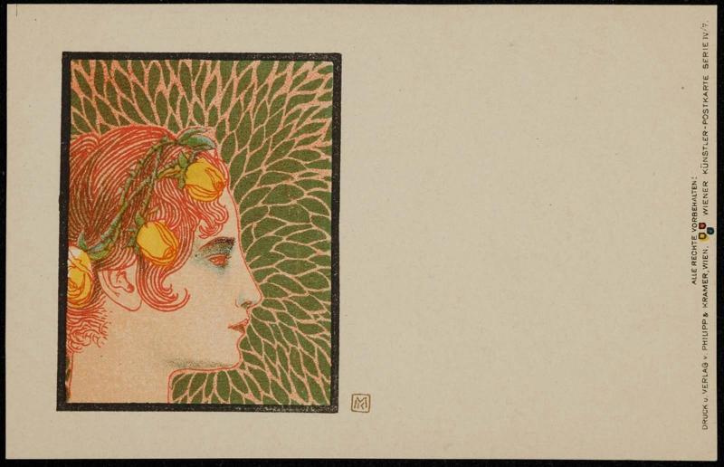 Red haired woman with yellow roses in her hair