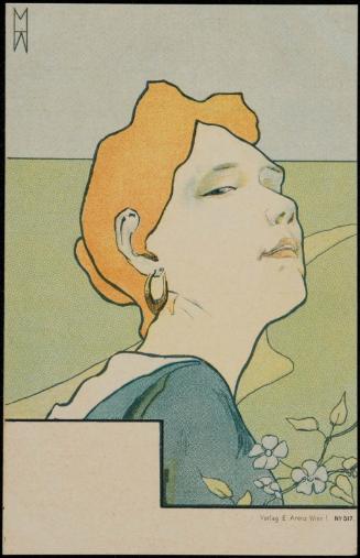 Red-haired woman in a blue dress