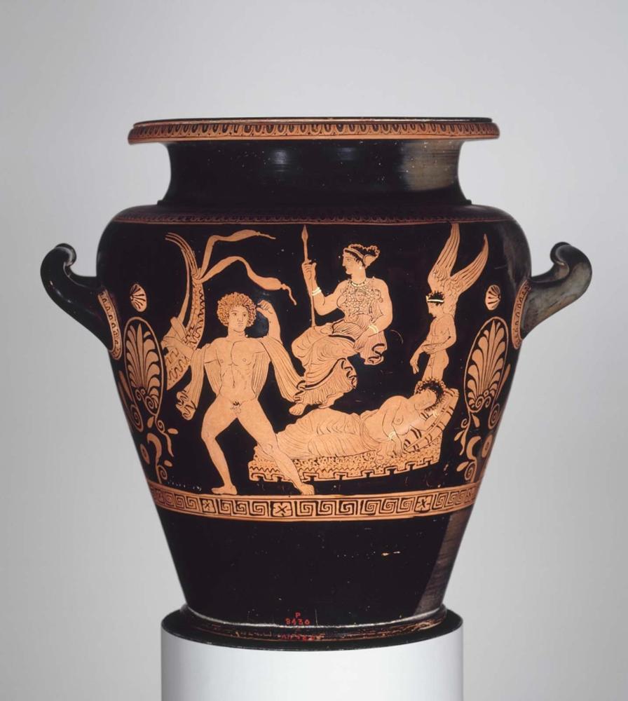 Jar (stamnos) depicting Theseus and Ariadne and the banishment of Bellerophon