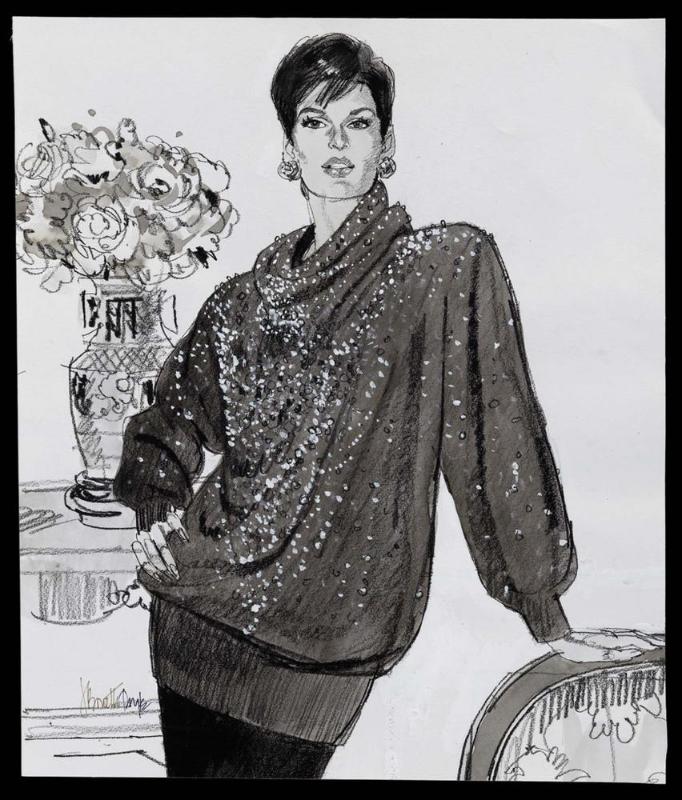 Model in slouchy sequin-covered sweater