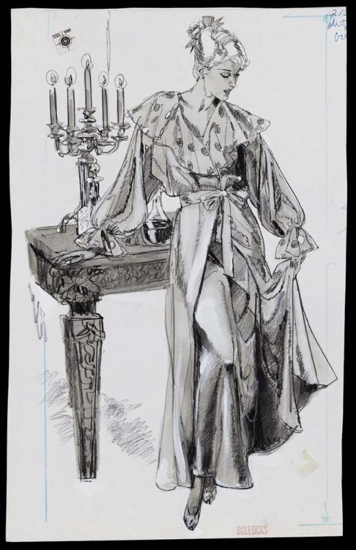 Model in wrap-around robe with candelabra