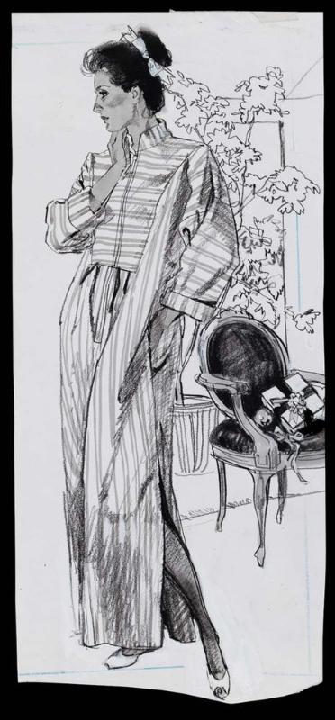 Model in striped robe