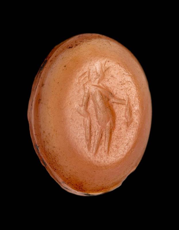 Oval gem with figure leaning on pillar