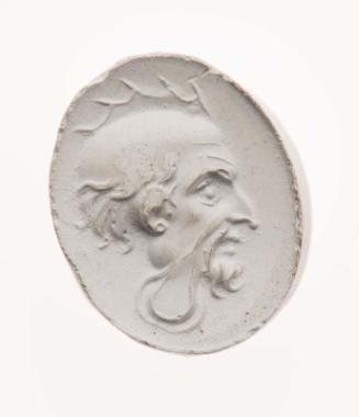 Oval gem with head of man as rooster