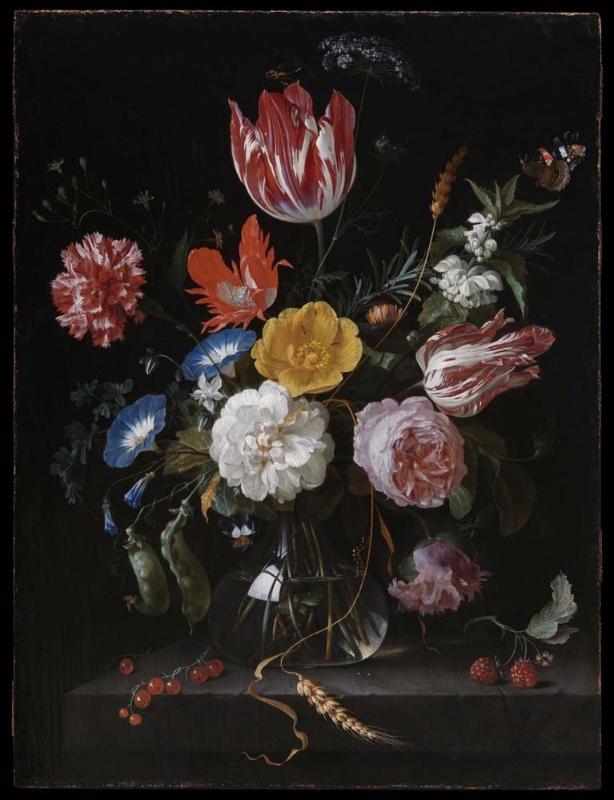 Glass Vase with Flowers on a Stone Ledge
