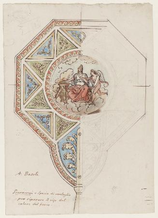 Design for a fan or hand screen depicting Pythia and Eros at Delphi