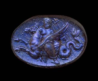 Oval gem with Poseidon-Neptune riding hippocamp